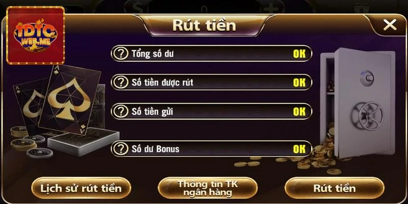  Kiểm tra lại và nhấn xác nhận để thực hiện việc rút tiền tại cổng game